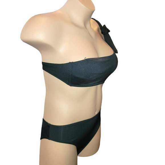 Shade & Shore Black Swimsuit Cheeky One Shoulder One Piece Bikini Medium Jj3400 - Picture 7 of 13